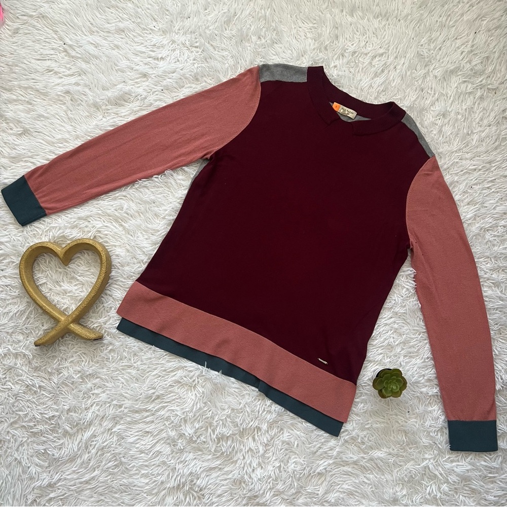 Ted Baker Burgundy and Gray Sweater